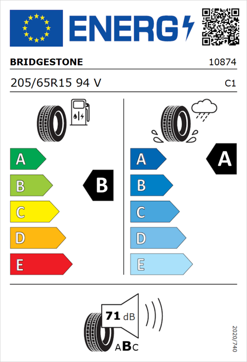 Tyre Label for Bridgestone Turanza T005 205/65R15 94V
