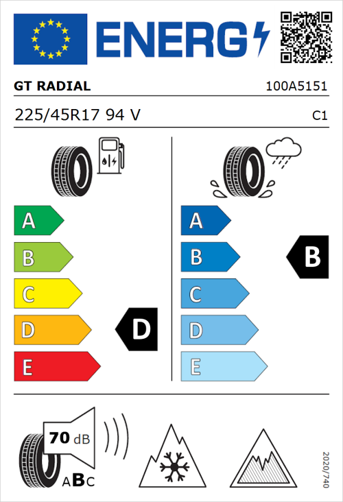 Tyre Label for GT Radial WinterPro 2 225/45R17 94V