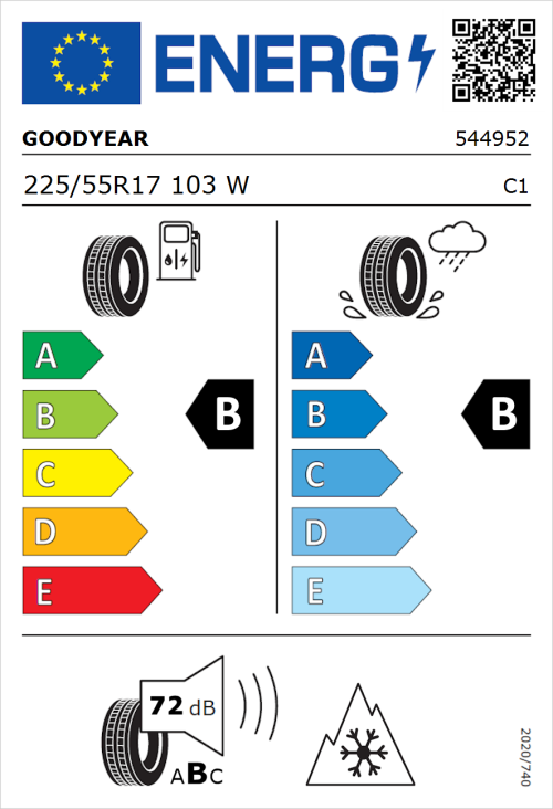 Tyre Label for Goodyear Vector 4Seasons Gen-3 225/55R17 103W