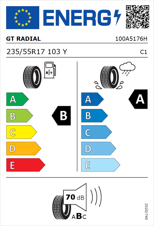 Tyre Label for GT Radial FE2 SUV 235/55R17 103Y