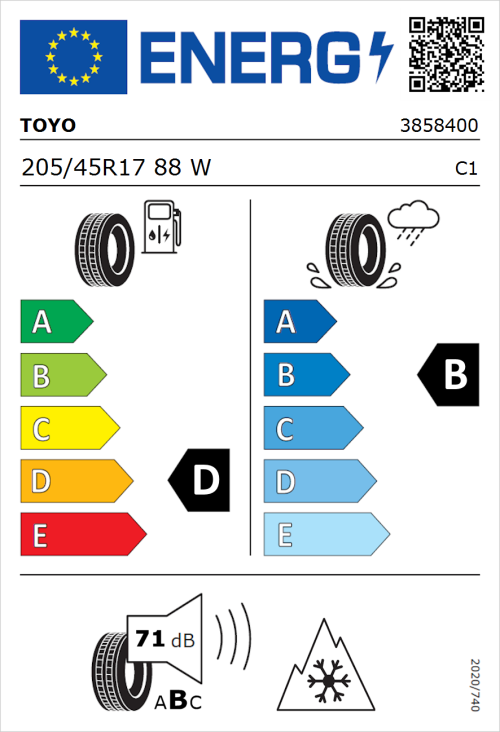 Tyre Label for Toyo Celcius AS2 205/45R17 88W