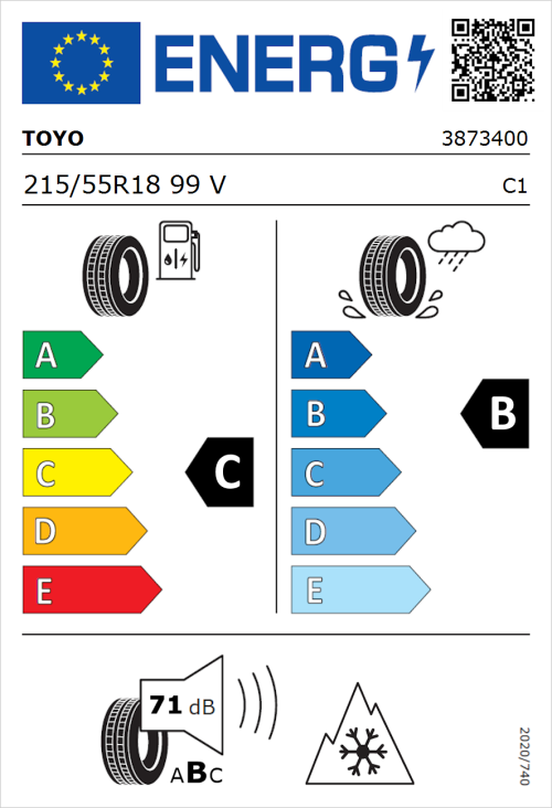 Tyre Label for Toyo Celcius AS2 215/55R18 99V